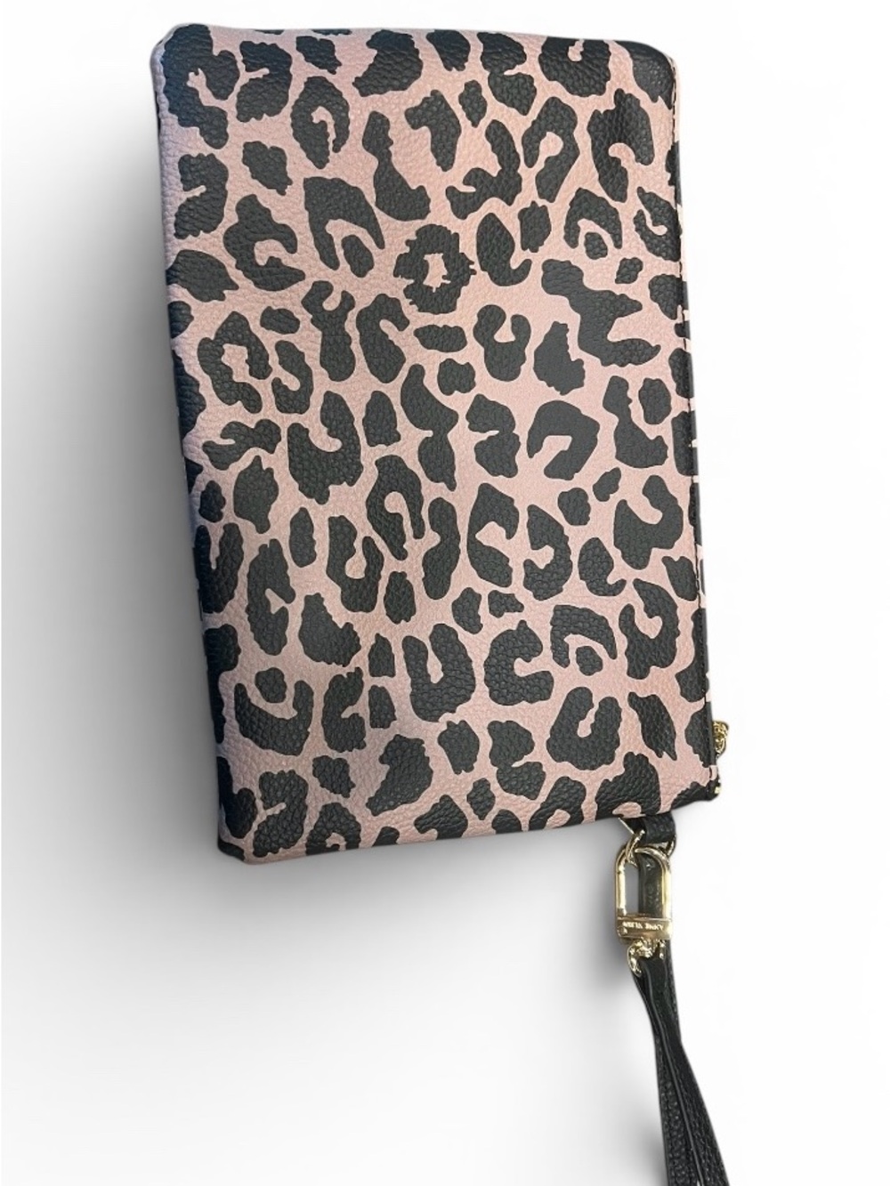 Anne Klein Taupe and Black Leopard-Print Wristlet Clutch